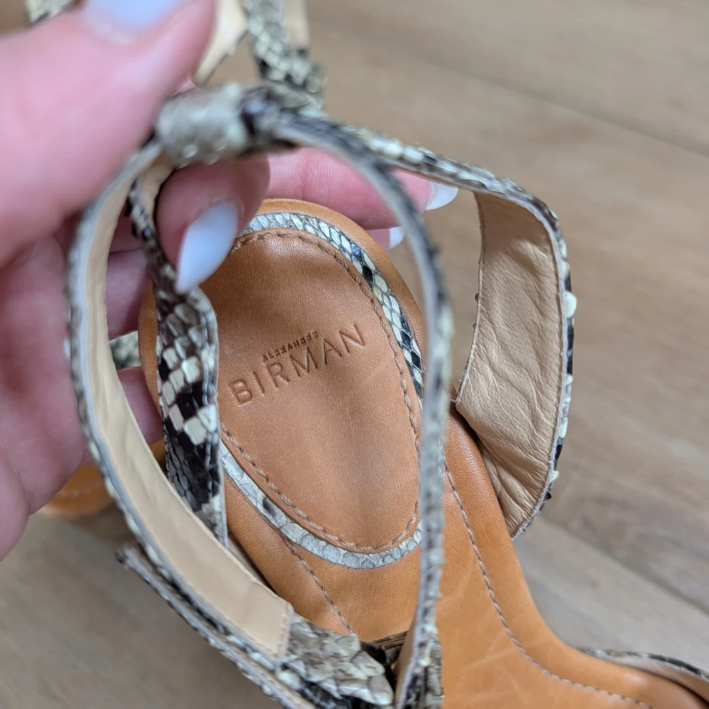 Alexandre Birman Taupe Snake-Print Platform Sandals with Gold Studs - Picture 6 of 8